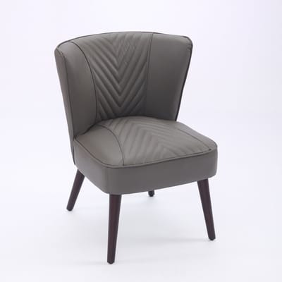 MODENUIT Fauteuil - Zonder Armleuningen - Diagonaal Gestikt met Houten Poten - Voor Woonkamer - Grijs Leer