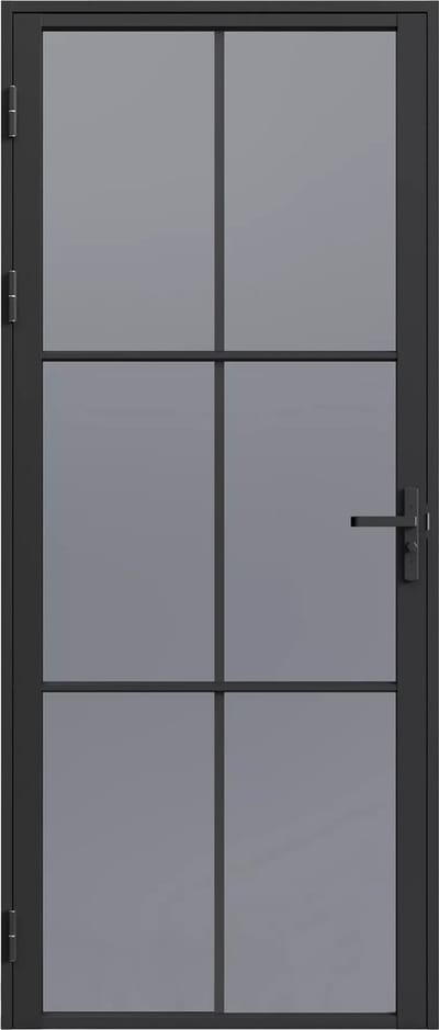 Vente-unique Omkeerbare deur in aluminium en gerookt gehard glas - H204 x B73 cm - Zwart - SEROTO