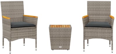 Balkonset 2 personen - Tuinset - Bistroset - Weerbestendig - 3 delig - Tuintafel en 2 stoelen - 2 personen - PE-rattan en gepoedercoat staal - Grijs