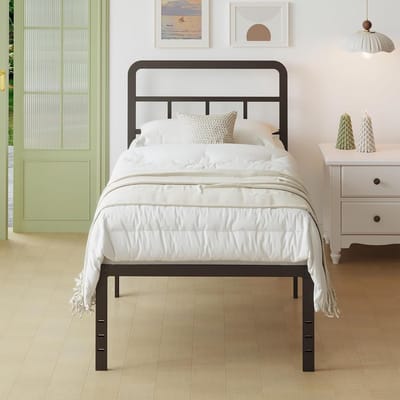 Metalen Bedframe - Eenpersoonsbed - Slaapkamer Inrichten - Gebogen Hoofdbord - 90x200 cm - Zwart