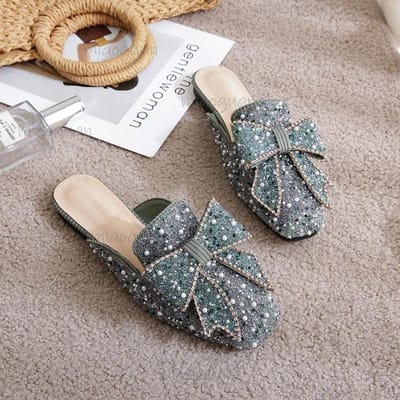 Maat 34-43 Strass Kralen Dames Mules Bedekte Teen Trendy Slides Slip-on Dames Schoenen De Mujer Lente Zomer Schoenen 42 white