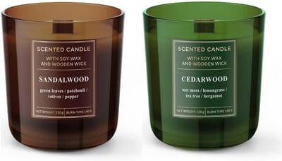 Set van 2 Geurkaarsen in Glas - Cedar en Sandelhout - Duurzaam en Decoratief