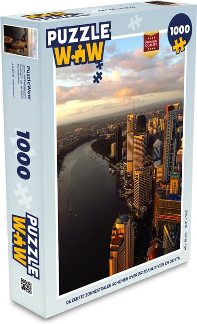Puzzel De eerste zonnestralen schijnen over Brisbane Rivier en de stad - Legpuzzel - Puzzel 1000 stukjes volwassenen