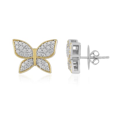 Cavill - Vlinder Oorbellen 925 Sterling Zilver - 72 Cambodjaanse Zirkonia's 0,774ct Rond Slijpsel - Pavé Zetting - Elegante Oorknopjes Dames
