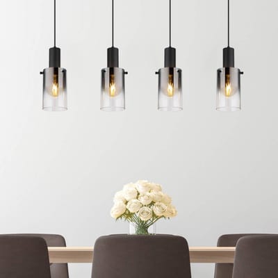 Globo - hanglamp - Florentina - zwart - glas - grote eettafellamp - E27 - 15907-4H