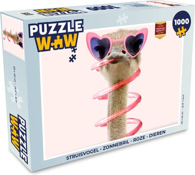 Puzzel Struisvogel - Zonnebril - Roze - Dieren - Legpuzzel - Puzzel 1000 stukjes volwassenen