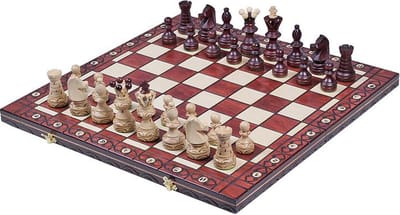 Handgesneden Decoratief Schaakbord met Stukken – Opvouwbaar – 110mm Koning – 52mm Velden – Pools Handwerk