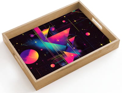 Dienblad hout 40x30 cm - Schootdienblad - Driehoeken - Cirkels - Abstract - Sterren - Borrelplank rechthoek - Plateau dienbladen