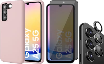 Hoesje geschikt voor Samsung Galaxy A25 / A24 - Privacy Screenprotector Volledig Dekkend Glas & Camera Protector - Mat Back Case Roze