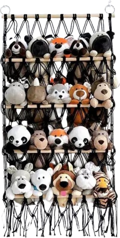Nivard Knuffel Net - Hangmat - Speelgoed - Opbergsysteem - Hangmat Voor Knuffels - Organizer - Zwart - Vier Lagen
