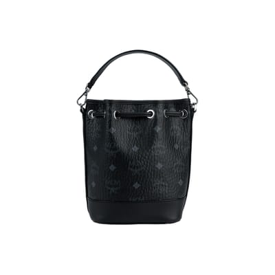 MCM Visetos Monogram Print Afneembare Verstelbare Schouderband Trekkoord Sluiting Emmer Tas Mini Dames tassen Zwart MWDCSDU03BK001 Basic Set (Bag+Dust Bag) black