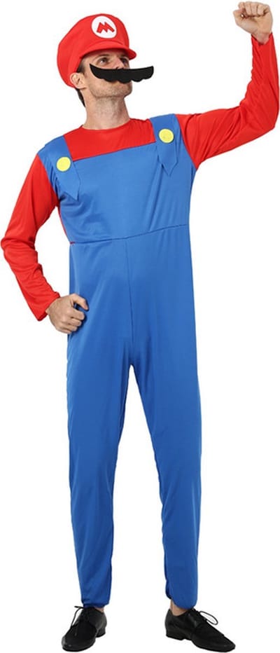 Joya Party® Loodgieter Verkleedpak Kostuum | Carnavalskleding Verkleedkleding Mannen | Heren | Carnaval Super Kostuum | Polyester | 3-Delig T-Shirt Tuinbroekpak, Pet en Snor | Maat S