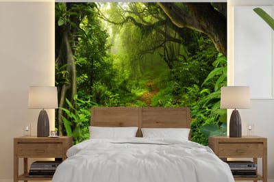 Behang - Fotobehang Natuur - Water - Jungle - Bos - Tropisch - Breedte 240 cm x hoogte 240 cm