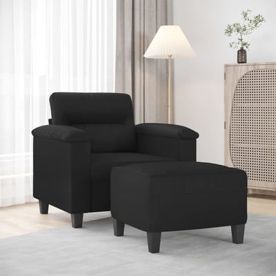 vidaXL - Fauteuil - met - voetenbank - 60 - cm - kunstleer - zwart