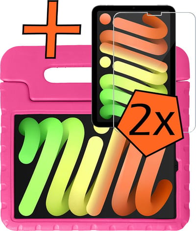 Hoesje - Geschikt voor Apple iPad Mini 7 (2024) - 8.3 inch - 7e Generatie - Met 2x Screenprotector - Kinderhoes Shockproof Bumper - Kidsproof Case - Tablet Hoes - Kinder Hoes Cover - Roze