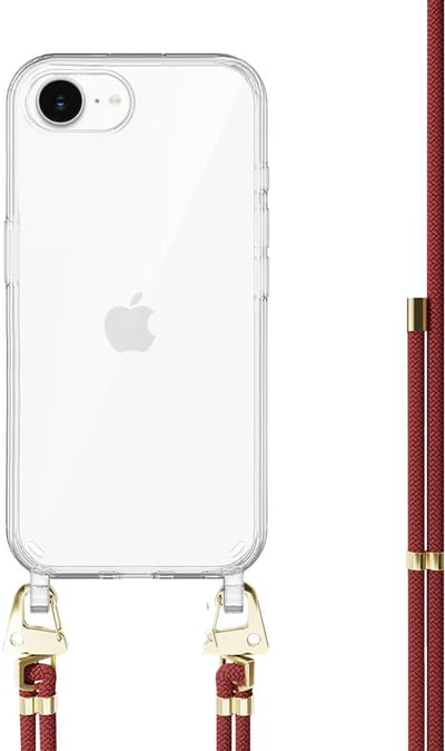 xoxo Wildhearts siliconen hoesje - Geschikt voor iPhone 16e - Red Rules - Telefoonhoesje - Hoesje met koord - telefoonkoord - Transparant hoesje - In lengte verstelbaar - Rood koord