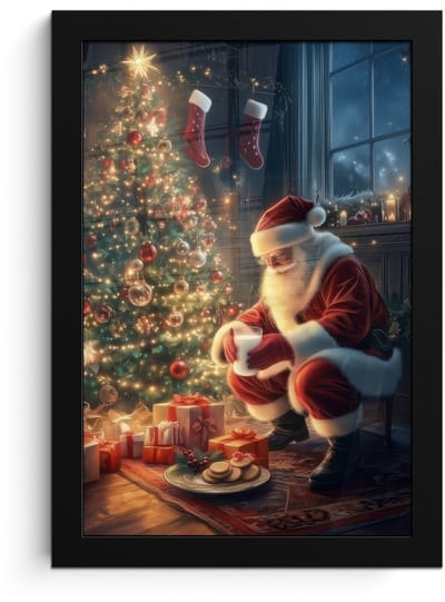 Poster in lijst - Fotolijst 20x30 cm - Posters - Kerstman - Haard - Donker - Posterlijst zwart - Decoratie - Wanddecoratie woonkamer - Muurdecoratie slaapkamer - Kerstversiering - Kerstdecoratie voor binnen - Kerstmis