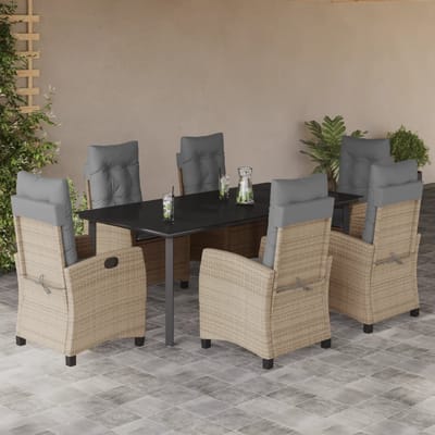 vidaXL - 7-delige - Tuinset - met - kussens - poly - rattan - gemengd - beige