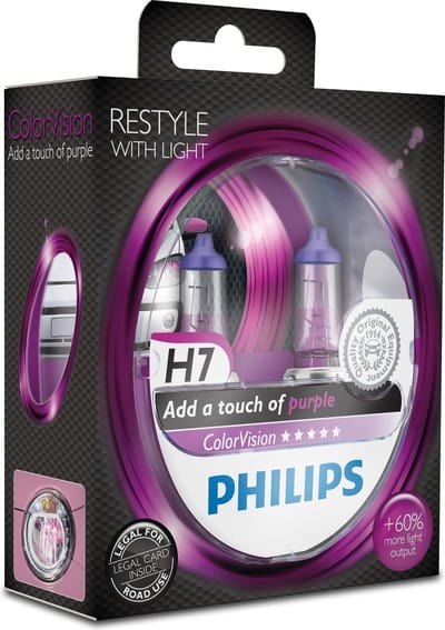 Philips ColorVision H7 Paars 55W 12V, set à 2 stuks