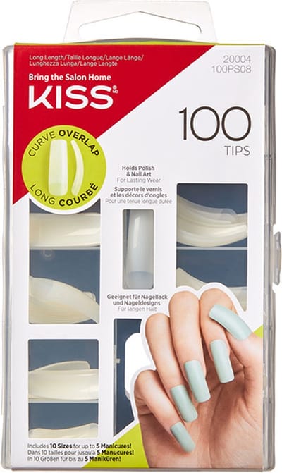 Kiss 100 Nageltips en Lijm - Kunstnagels - 100 stuks - Nepnagels - Doorzichtig - Curve overlap