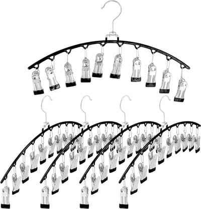 Set van 5 RVS Waslijn Clips Hanger met 50 Anti-slip Klemmen - Ruimtebesparend Droogrek