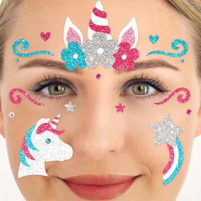 Unicorn Glitter Gezichtstattoo – Eenhoorn Face Tattoos - Perfect voor Carnaval & festivals