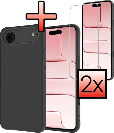Hoesje - Met 2x Screenprotector - Geschikt voor Apple iPhone Air - Sterk & Shockproof - Back Cover - Siliconen Case - Telefoon Hoes - Zwart