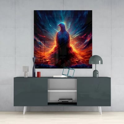 Phoenix Glasschilderij - Vierkant Glasprint - Moderne Muurdecoratie - 80x80 cm