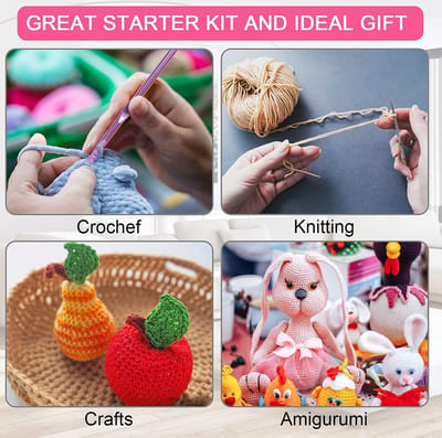 MONTKIARA Haaknaaldenset 100-delig breiaccessoires Haakset voor beginners met etui Multicolor aluminium breinaalden Naaigereedschap Haakaccessoires met draagbare tas