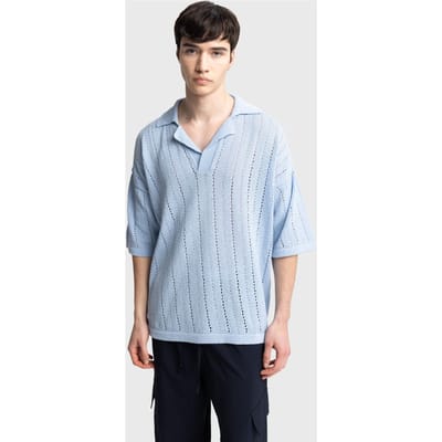 Heren Relaxed Katoenen Getextureerde Polo T-Shirt