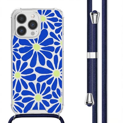 imoshion Hoesje - Geschikt voor Apple iPhone 13 Pro Max - Design Hoesje met Koord - Cobalt Blue Flowers Connect