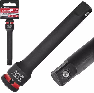 Tvardy Slagverlengstuk voor slagmoersleutel - chroom-molybdeenstaal - vierkant 12,5 mm - 12,5 cm lang - zwart - voor krappe ruimtes, auto en industrie