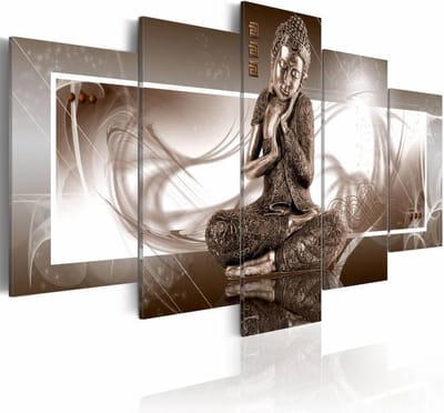 Schilderij - Mijmeren Boeddha, 5luik , premium print op canvas