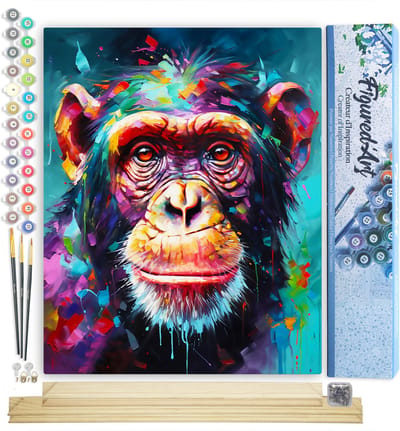 Figured'Art Schilderen op Nummer Volwassenen canvas Kleurrijke Abstracte Chimpansee- Handwerk acrylverf Kit DIY Compleet - 40x50cm met DIY houten lijst