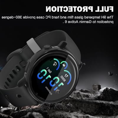 2 Stuks Beschermhoes voor Vivoactive 6, PC Materiaal met HD Gehard Glas, Krasbestendig en Stofdicht, Transparant en Zwart, Ideaal voor Sport en Activiteiten