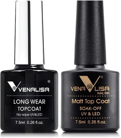 Venalisa Long Wear Top en Matte Top Coat UV Gellak Set - 15 ml (2x 7.5 ml) - Gellak Starterspakket - Gellak Matte Top Coat - Gellak Long Wear Top Coat - Gellak Set - Venalisa Gellak - Gellak Nagellak