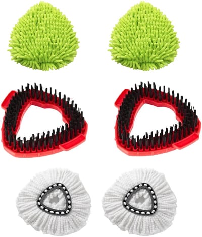 Mop vervangingskoppen - geschikt voor microlitas - dweil head driehoekig - brush swivel - schoonmaakdoekje - microvezel - machinewasbaar - rood en Wit en groen - 6 stuks