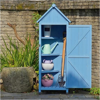 Houten Opbergkast - Tuinkast Tuinhuisje - Tuinspullen Opbergen - Waterdicht Asfalt Dak - 70x53x135 cm - Blauw