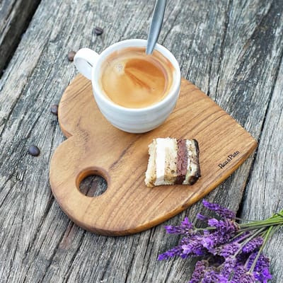 Rico & Plato Dienblad - Hartvormige Teak - Houten Koffieschotel CORAZON 19.5cm x 19.5cm x 1cm
