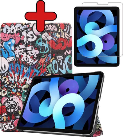 Hoesje - Geschikt voor Apple iPad Air 5 (2022) - 10.9 inch - 5e Generatie - M1 - Met Screenprotector - Hardcover Book Case - Trifold Bookcase Hoes - Hard Cover - Tablethoes - Graffity