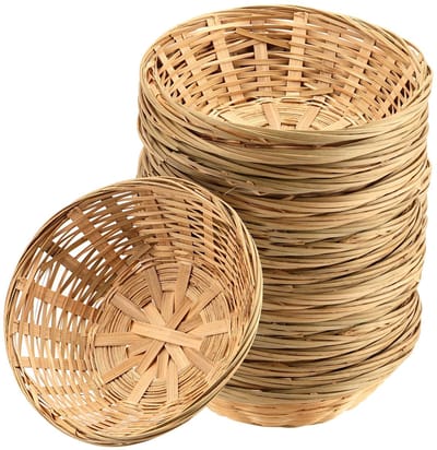 Dailygoods- Broodmand 10 Stuks - Bamboe Mand - Ronde Rieten Mand - Natuurlijke Bamboe - Lichtgewicht en Duurzaam - Afmetingen 25x8 cm - Opbergmand