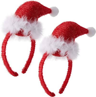 Smiffys Kerst diadeems - 2x - mini kerstmuts - rood - polyester - kerst haarband