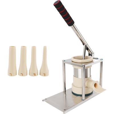 Poussoir à Saucisses ABS Acier Inoxydable Vertical Manuel Machine à Faire des Saucisses Maison avec 4 Embouts de Poussage L