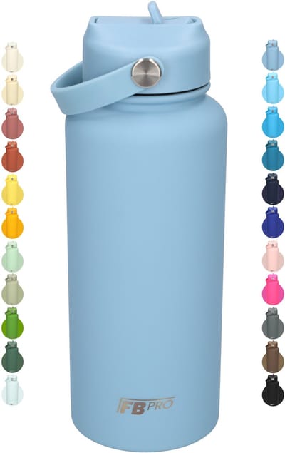 Thermos waterfles 1 liter - Isolerende Waterfles met Draaibare Drinktuit - Houdt Koud Drinken Écht KOUD - Drinkfles voor Volwassenen met Handvat - Sky Blue