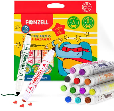 Fonzell Stempelstiften - 12 Kleuren - Twinmarkers - Dubbele Punt met Stempel & Tekentip