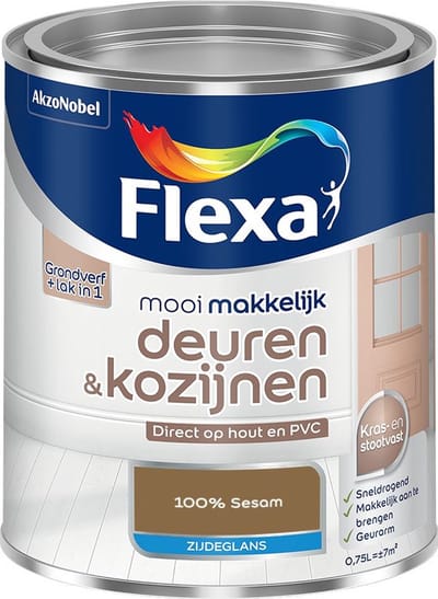 Flexa - Mooi Makkelijk Deuren & Kozijnen Zijdeglans - 100% Sesam - Mengverf - 750 Ml