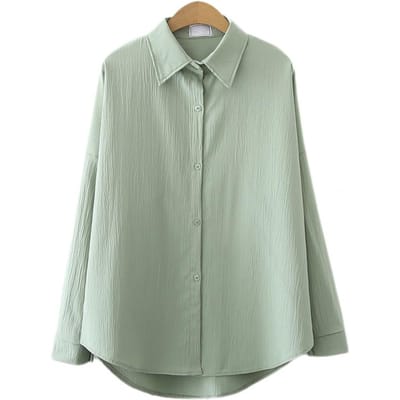 Dames Shirt met Lange Mouwen Uniforme Kleur Knopen Blouse Kraag Top Ademend Dagelijks Gebruik Oversized Pasvorm Shirt voor Werk Dagelijks Leven Reizen B Praktisch Gebruik M groen