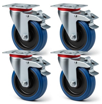 Set van 4 Zwenkwielen met Rem en Montageplaat 80 mm 400 kg Draagvermogen