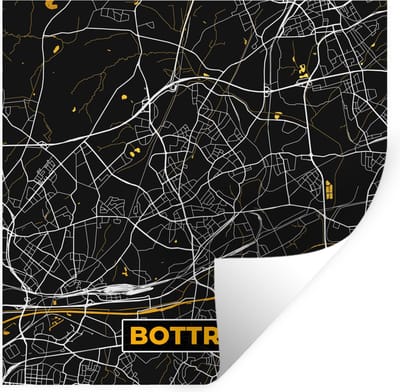 Muurstickers - Sticker Folie - Bottrop - Stadskaart - Black and Gold - Goud - Duitsland - Plattegrond - Kaart - 100x100 cm - Plakfolie - Muurstickers Kinderkamer - Zelfklevend Behang XXL - Zelfklevend behangpapier - Stickerfolie