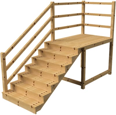MILANO buitentrap 7 gesloten treden H122 cm - bordes L189 x B120 cm - trapleuning links - bordesleuning links en achteraan